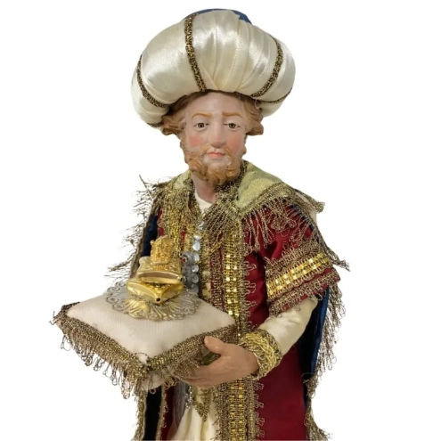 Tris di Re Magi occhi in vetro e vestiti in stoffa san leucio 35 cm