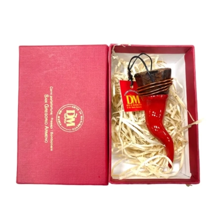 Corno in ceramica con testa in rame in scatola da regalo 7 cm