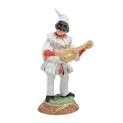 Pulcinella in terracotta con mandolino 12 cm