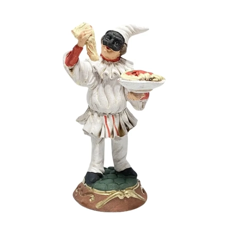 Pulcinella in terracotta con piatto di spaghetti 12 cm