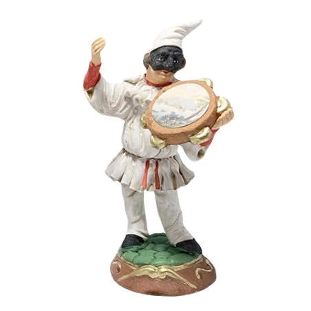 Pulcinella in terracotta con tamburello 12 cm