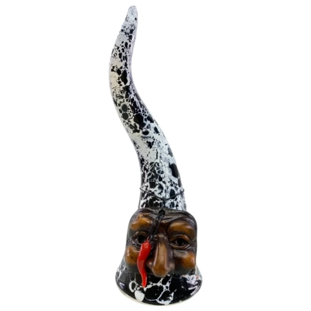 Corno Pulcinella in ceramica bianco nero 25 cm