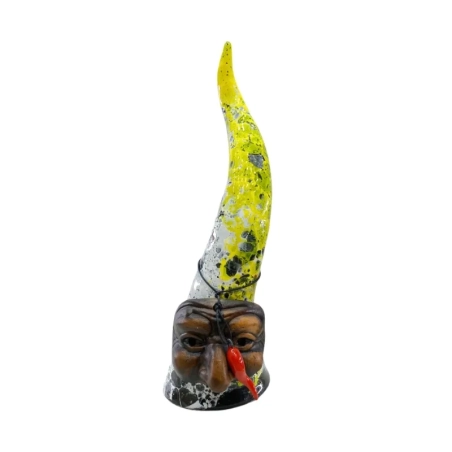 Corno di Pulcinella in ceramica giallo multicolore 15 cm