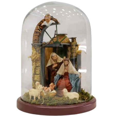 Campana da 26 cm con natività da 12 cm vestita in stoffa