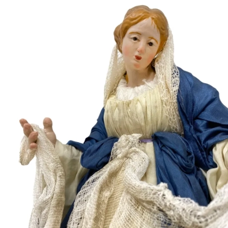 Madonna con occhi in vetro e vestiti in stoffa san leucio 25 cm