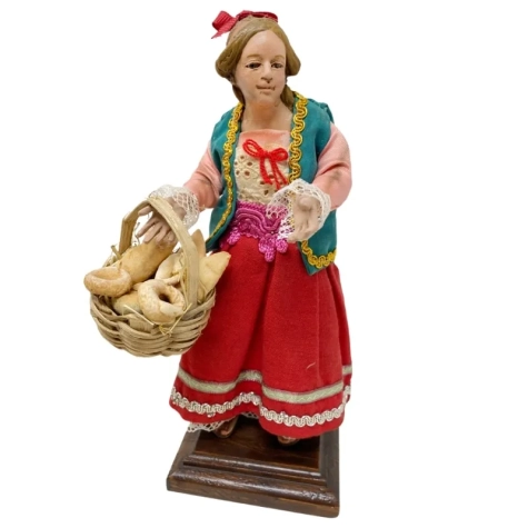 Ragazza Popolana con occhi in vetro e vestiti in stoffa san leucio 25 cm