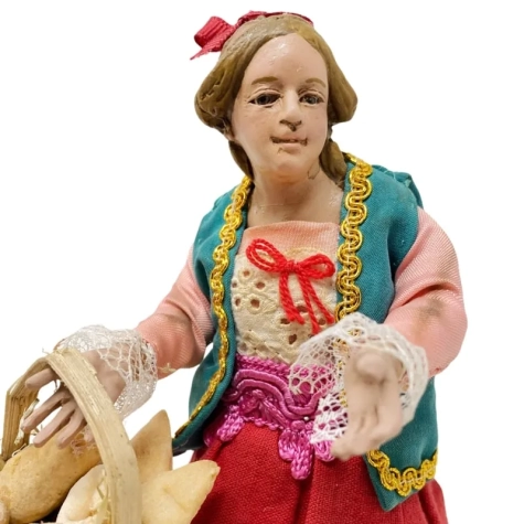 Ragazza Popolana con occhi in vetro e vestiti in stoffa san leucio 25 cm 2