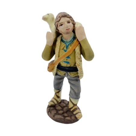 Uomo con pecora sulle spalle in terracotta 7 cm