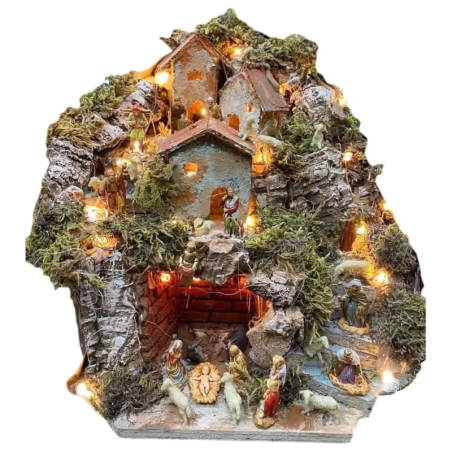 Presepe artigianale con luci e pastori Landi 17-19 cm