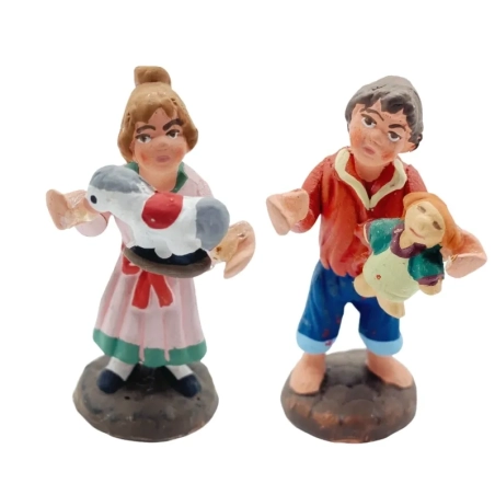 Coppia di bambini in terracotta 10 cm
