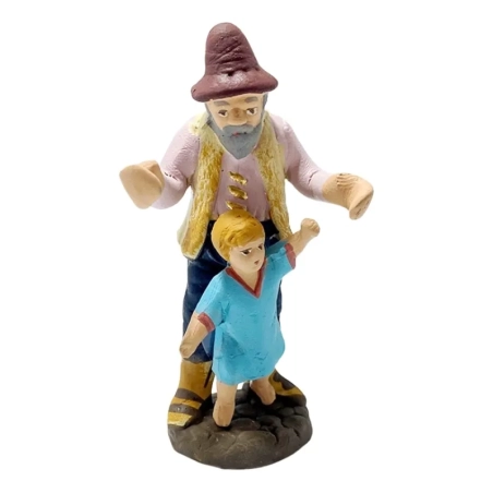 Uomo con figlio in terracotta 7 cm