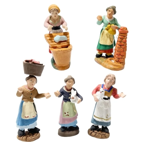 Set da 5 pastori donne in terracotta 7 cm