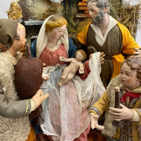 Campana con natività statuine del 700 napoletano da 55 cm