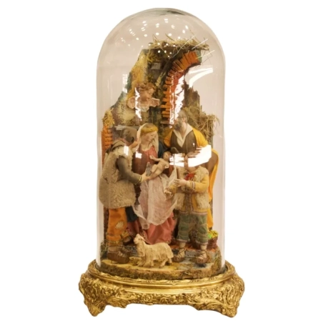 Campana con natività statuine del 700 napoletano da 50 cm