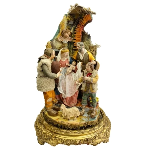 Campana con natività statuine del 700 napoletano da 50 cm