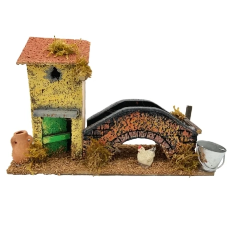 Casadi campagna con ponte per presepe 13 cm
