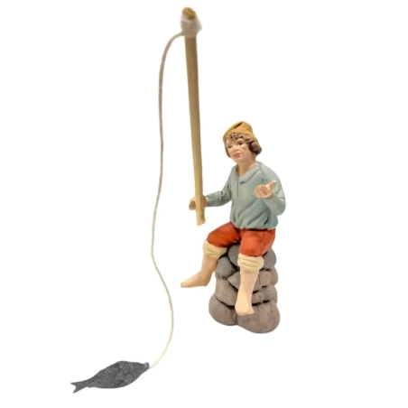 Pescatore con canna da pesca in terracotta 10 cm