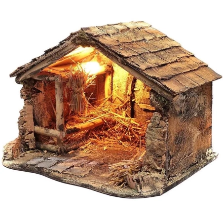 Capanna presepe in sughero con luce 45 cm