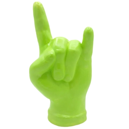 Corna mano portafortuna verde acido in terracotta