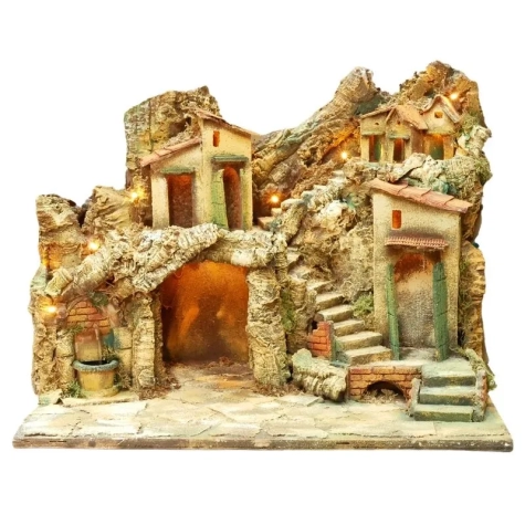 Presepe napoletano con luci e fontana 60 cm