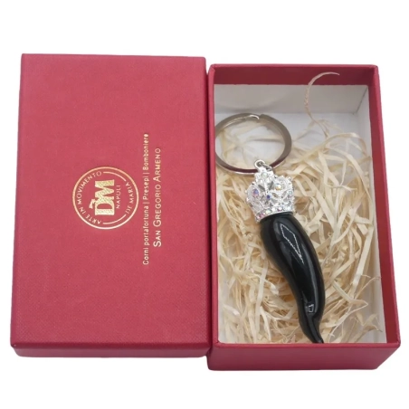 Portachiavi Corno luxury nero in ceramica 7 cm in scatola regalo
