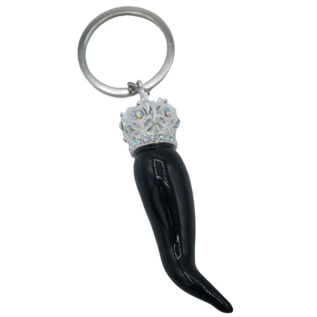 Portachiavi Corno luxury nero in ceramica 7 cm in scatola regalo