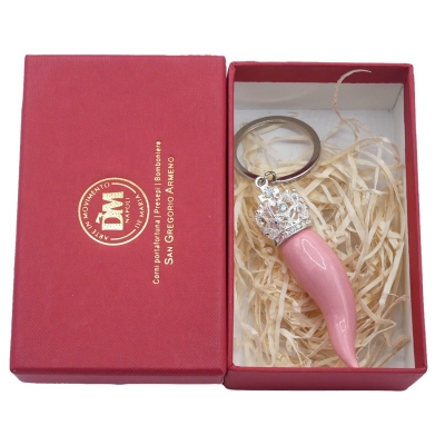 Portachiavi Corno luxury rosa in ceramica 7 cm in scatola regalo