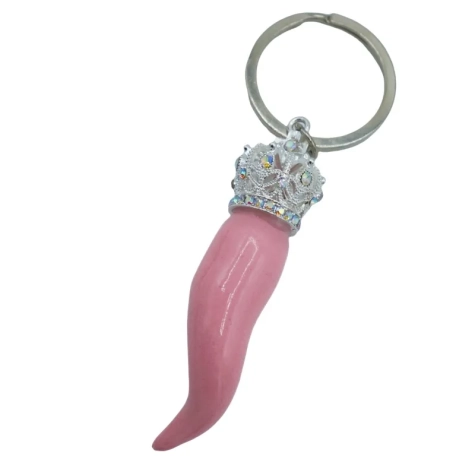 Portachiavi Corno luxury rosa in ceramica 7 cm in scatola regalo 2