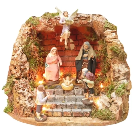 Capanna da 20 cm completa di luci e pastori 10 cm