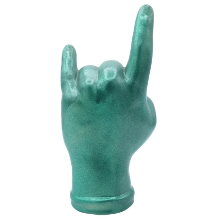 Corna mano portafortuna verde metalizzato in terracotta