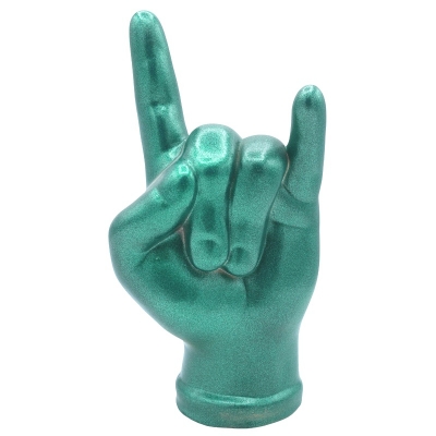 Corna mano verde metalizzato in ceramica 21 cm