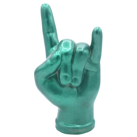 Corna mano portafortuna verde metalizzato in terracotta