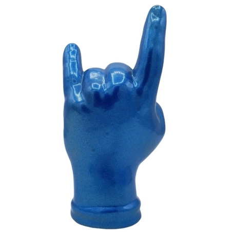 Corna mano blu metalizzato  in ceramica 21 cm