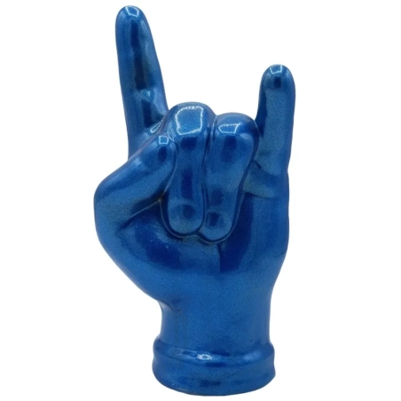 Corna mano blu metalizzato  in ceramica 21 cm