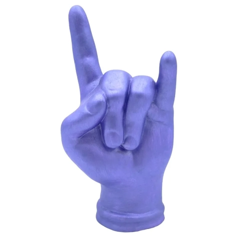 Corna mano portafortuna viola metalizzato in terracotta