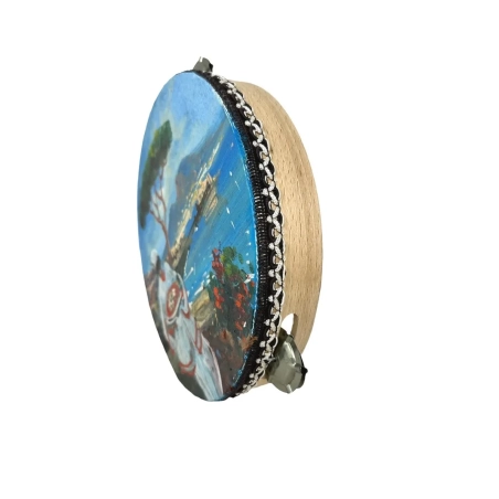 Tamburello in vera pelle con dipinto di Pulcinella o veduta di Napoli 25 cm