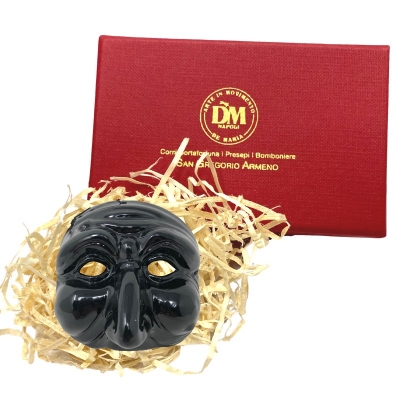 Maschera di Pulcinella nero 8-10 cm in scatola regalo