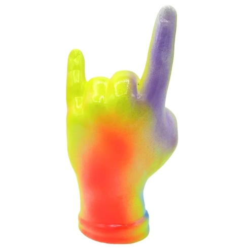 Corna mano portafortuna giallo fluo multicolor in terracotta