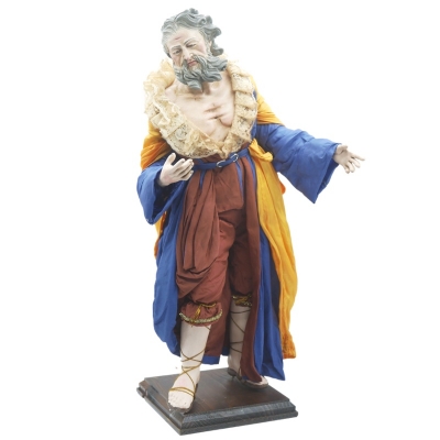 San Giuseppe antico con occhi di vetro e vestiti in stoffa san leucio 35 cm