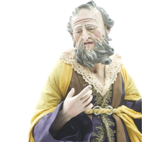 San Giuseppe antico con occhi in vetro e vestiti in stoffa san leucio 35 cm