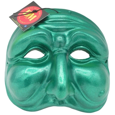 Maschera di Pulcinella verde metalizzato 13 cm