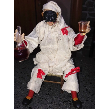 pulcinella in terracotta vestito stoffe presepe