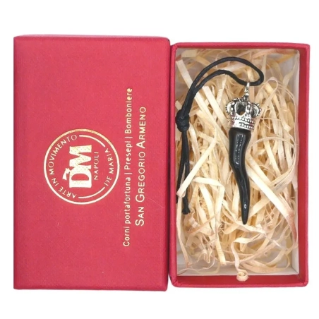 Corno Ciondolo nero in ceramica in scatola regalo 4 cm