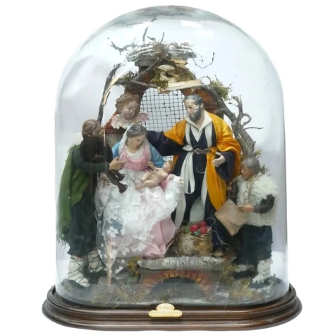 Campana ovale con natività statuine del 700 napoletano da 50 cm