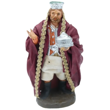 Re Magio in terracotta con vestiti di stoffa 12 cm
