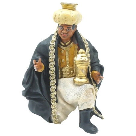 Re Magio in terracotta con vestiti di stoffa 12 cm
