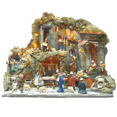 Presepe napoletano completi di pastori, luci e fontana 50 cm