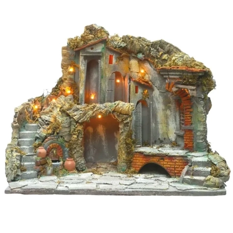 Presepe napoletano completi di pastori, luci e fontana 50 cm 2