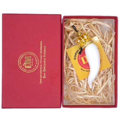 Corno reale luxury bianco ceramica in scatola regalo 7 cm