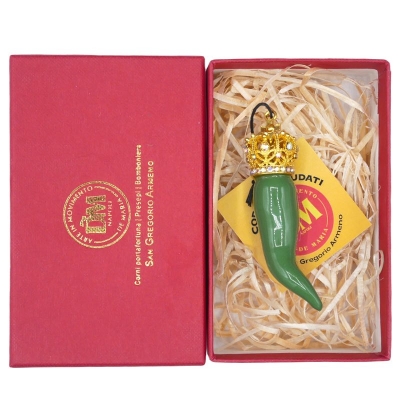 Corno luxury verde ceramica in scatola regalo 7 cm